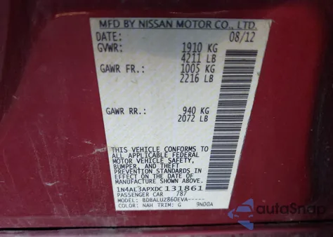 2013 Nissan Altima 2.5 Sv из США, поврежденный, VIN 1N4AL3APXDC131861